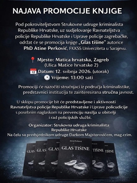 Najava promocije knjige „Glas tišine" PhD Atine Perković